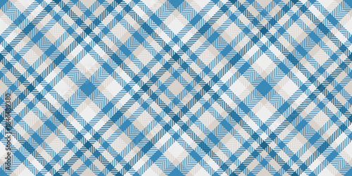 Professional check texture fabric, household tartan pattern plaid. 60s textile vector background seamless in white and cyan colors.