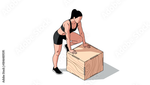 Woman in activewear performing a box exercise with precise form and strength