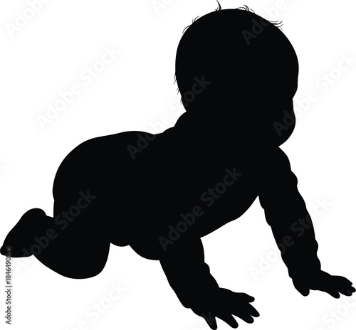 Baby crawling silhouette, infant development stage, early childhood motion, black vector icon, parenting concept, growth milestone, isolated editable illustration