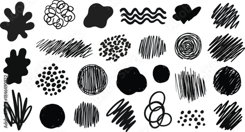 Collection of unique black and white abstract shapes and patterns