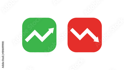 Green up arrow graph showing growth alongside red down arrow graph indicating decline.