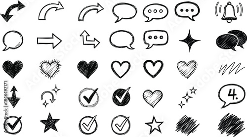 Collection of hand drawn chat and love icons