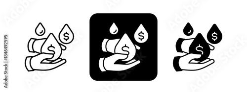 Liquidity  Solid color and black line drawing vector illustration set