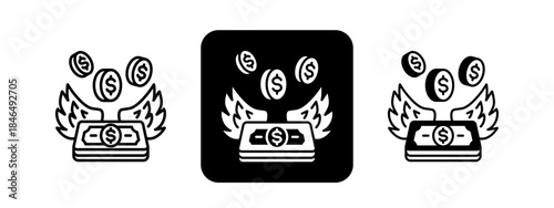 Financial Freedom  Solid color and black line drawing vector illustration set