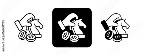 Strategy  Solid color and black line drawing vector illustration set