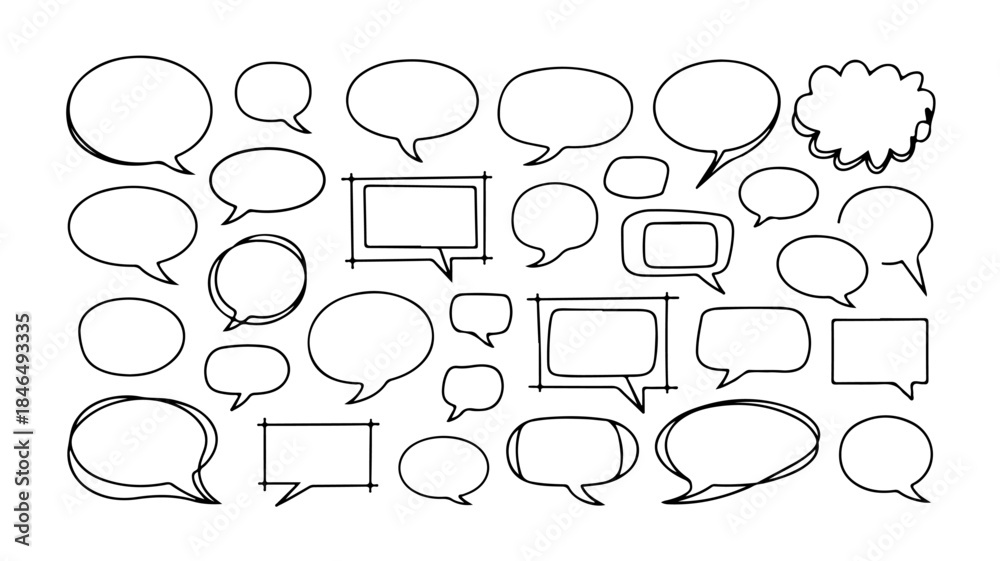 Obraz premium Set of blank speech bubbles is presented as a single, continuous line drawing.