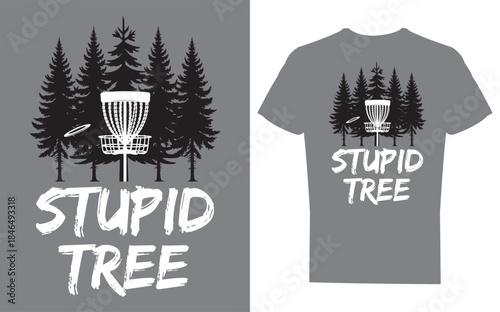 Grey tshirt with disc golf basket and tree design on