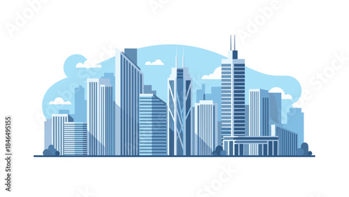 City skyline with skyscrapers and blue sky illustration