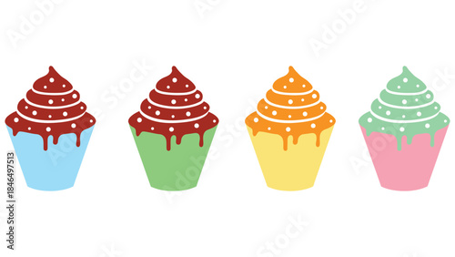 Colorful cupcakes with creative frosting designs