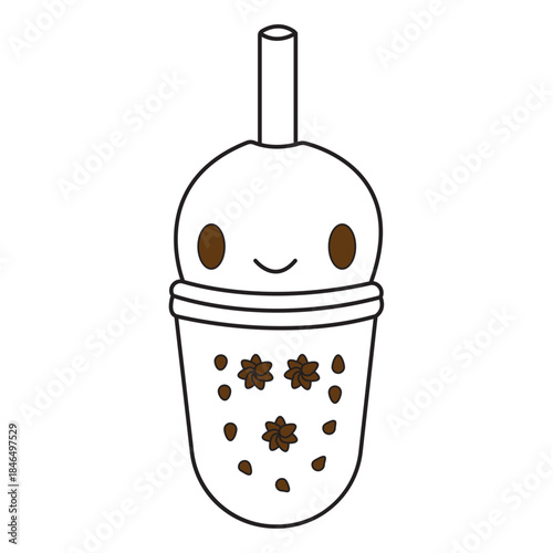 A cartoon illustration of a kawaii bubble tea character.