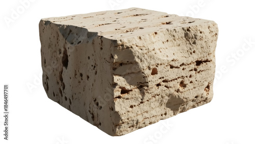 Quadro em tela Isolated brick block of rough porous sandstone material, building element for co