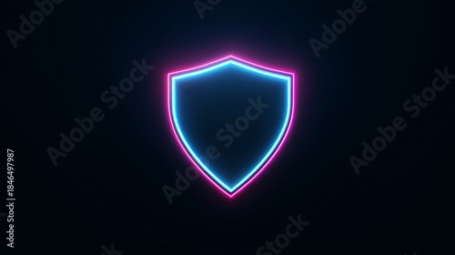 Neon shield symbol glowing with pink and blue light on a dark background Free Download Neon shield symbol glowing with pink and blue light on a dark background - GFXLoad