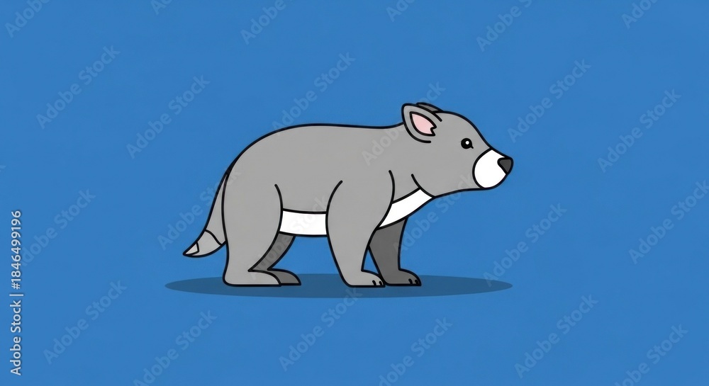 Fototapeta premium A cartoon illustration of a grey and white wombat standing on a blue background.