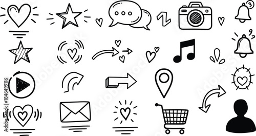 Collection of social media and web icons in a simple line style