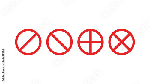 Prohibition signs icons set in red color