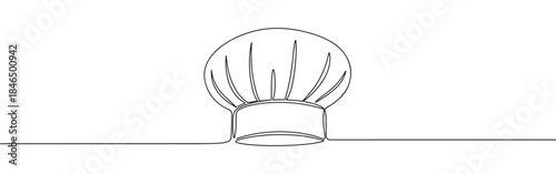 Continuous one line drawing of a chef hat. Vector illustration of a cook's uniform toque isolated on white background. Minimalist kitchen concept