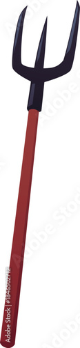 Pitchfork flat vector, cartoon gardening cultivate equipment with wooden handle, farming hayfork agricultural inventory