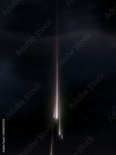 Meteorites glowing in the night sky. Shooting stars on a black background. meteor trails, fireballs in the atmosphere.