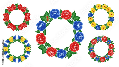 Kurbits Rose Wreath Vector Set Scandinavian Folk Wedding Frames