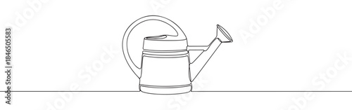 Continuous one line drawing of a watering can. Vector illustration of a garden tool for plants isolated on white background. Minimalist agriculture concept