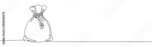 Continuous one line drawing of a money bag. Vector illustration of a sack tied with a rope isolated on white background. Minimalist finance concept