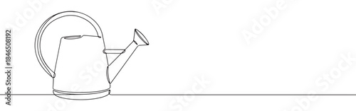 Continuous one line drawing of a watering can. Vector illustration of a garden tool for plants isolated on white background. Minimalist agriculture concept