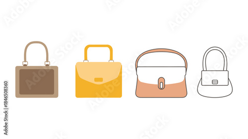 Four colorful handbags in different styles and colors