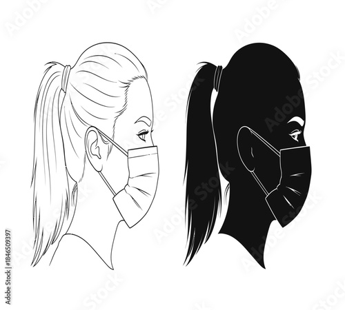 Two contrasting profiles of a woman wearing a face mask showcasing light and dark shading techniques