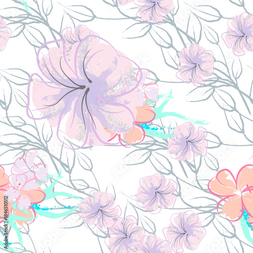 seamless pattern with pink flowers