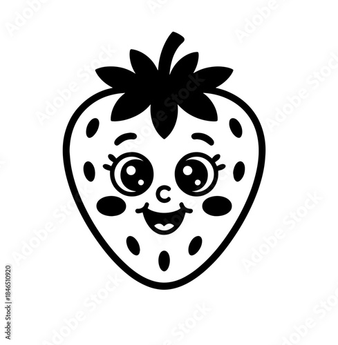 A cute and surprised red strawberry character with wide eyes and rosy cheeks in a fun and simple cartoon vector illustration.
