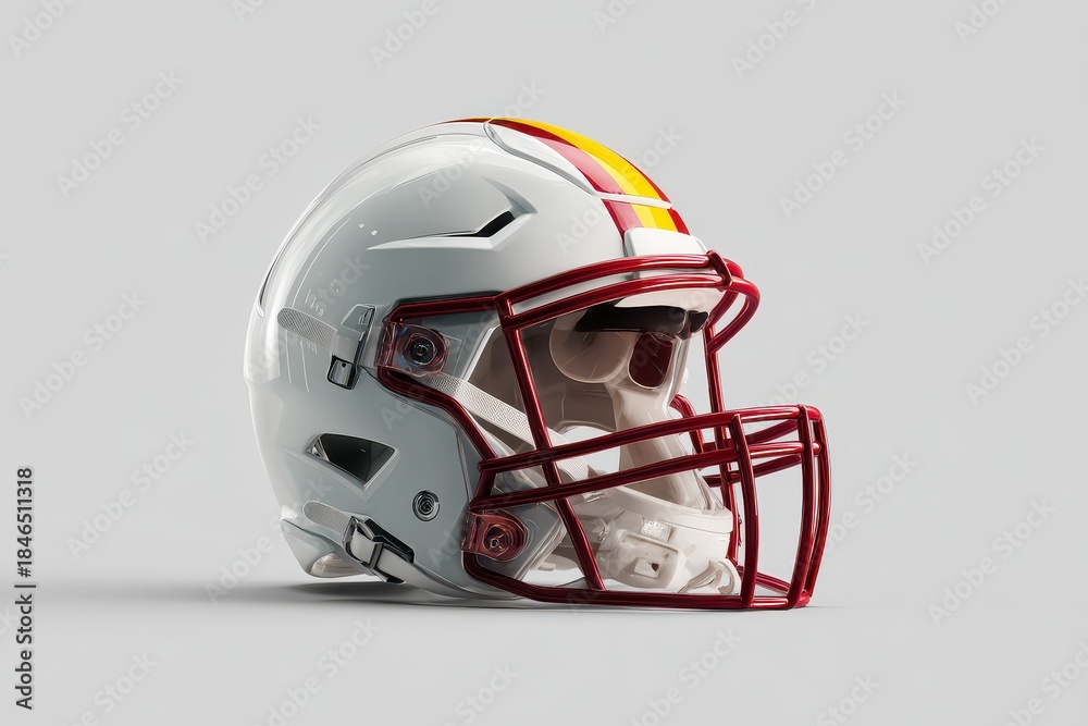 Fototapeta premium High-quality American football helmet mockup on grey background showcasing sleek design and modern features ideal for sports marketing and promotional materials
