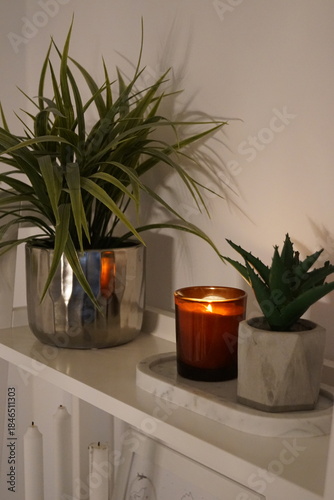 Candle decorations on a marble plate