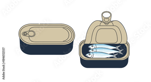 two fish lie inside a beige and navy insulated lunch box with the lid open revealing two glistening fish ready for a simple portable meal on the go.