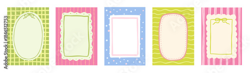 Funny childish frames with stripes Squiggle colorful photo borders. Wiggly vector text box set.