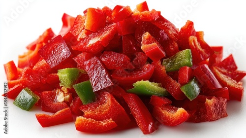 Chopped Red Bell Peppers in a Pile Ready to Be Used