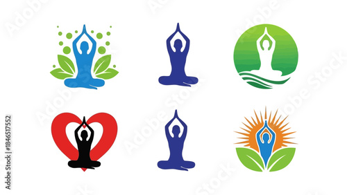 Six yoga poses in different colors and backgrounds vector