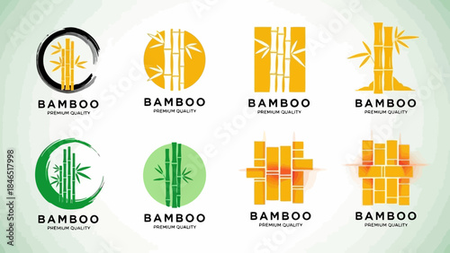 Bamboo logo designs with premium quality labels on white background vector