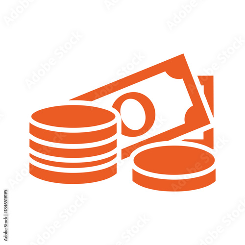 Stack of coins and banknote