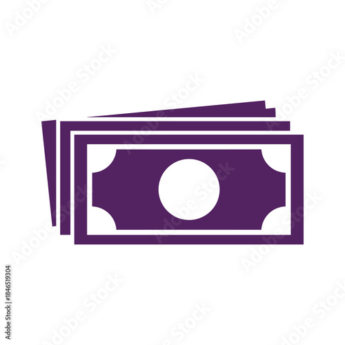 Purple banknotes stack icon