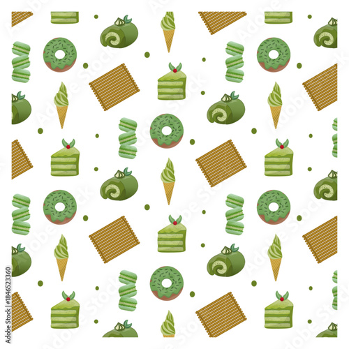 Matcha illustration  matcha food seamless pattern