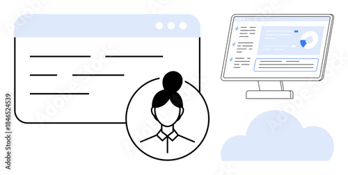 User authentication, cybersecurity, cloud storage, data management, online security, software platforms. Profile icon with browser and monitor information. User authentication and cybersecurity