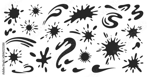 Splash water vector black set icon featuring isolated water droplets, ideal for fluid design, liquid graphics, environmental illustrations