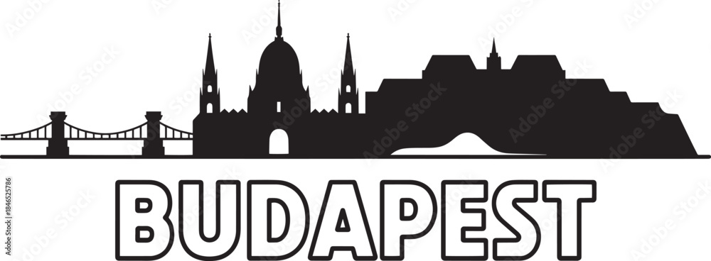 Fototapeta premium Budapest skyline silhouette with parliament building chain bridge vector illustration city