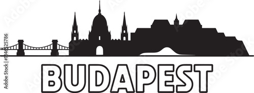 Budapest skyline silhouette with parliament building chain bridge vector illustration city