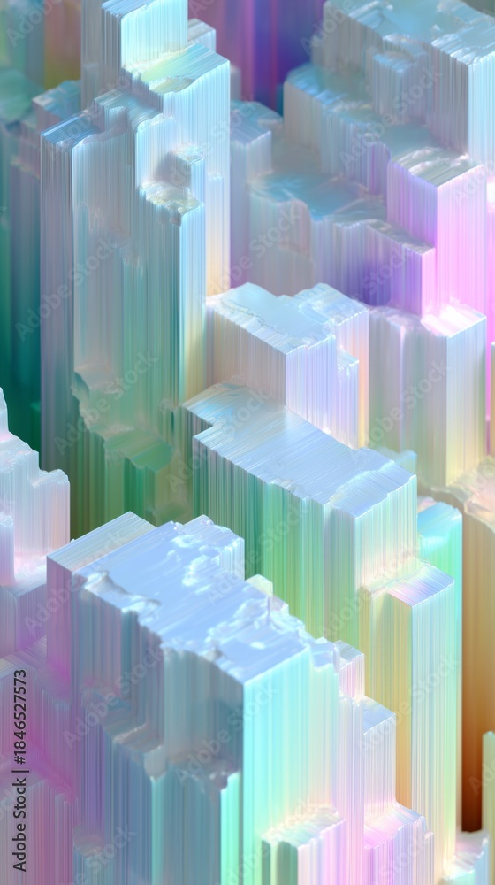 Fototapeta premium Glowing pastel crystal cityscape, ethereal dreamscape for Cosmic Shimmer Festival, rainbow-hued serenity, futuristic urban utopia, healing energies