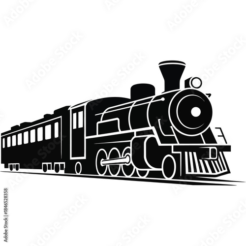 Vintage steam locomotive vector illustration for transportation history, old train engine graphic design element, classic railway journey artwork, retro rail travel icon