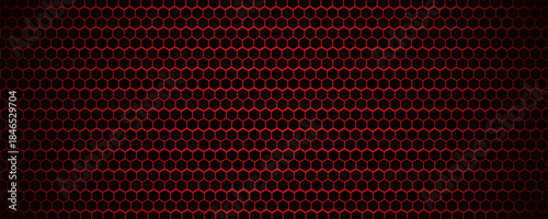 Red geometric polygons background, hexagon symbol, abstract black metallic wallpaper. vector illustration