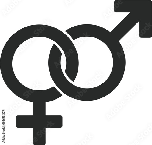 Interlocked Male and Female Gender Symbols Representing Union and Relationships love