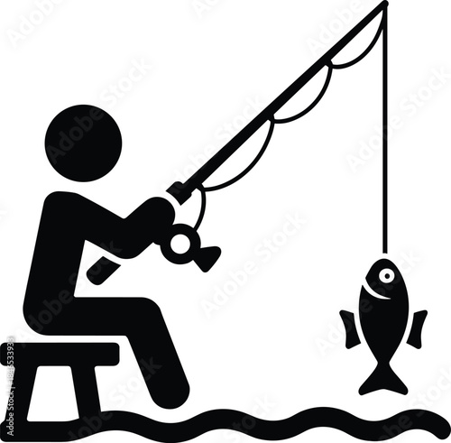 Fisherman Catching a Fish Icon vector untitled
