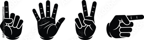 Four Black Hand Gestures Showing Numbers One Five Two and Pointing Keywords: hand gesture, counting, number one, number five